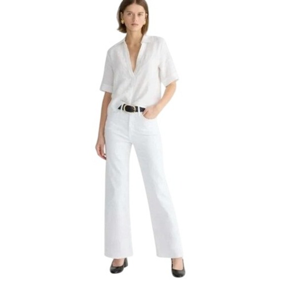 NWT J.Crew White Slim Wide Leg Cropped Jeans Raw Hem Size 30 Winter White Preppy - Picture 1 of 12